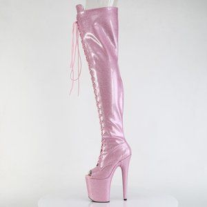 Platform High Heel Glitter Lace Up Thigh High Boots